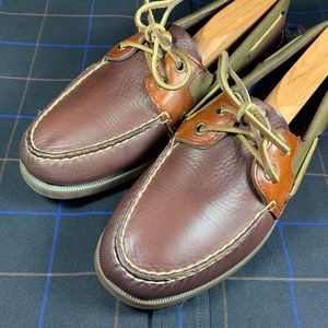 Sperry Top Siders 3 tone leather, size 8.5 M Coastal Boat Shoe, Summer brown